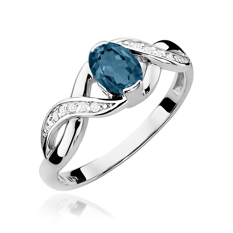 Pierścionek z kamieniem topaz london blue 0,50 ct W0028 – białe złoto próby 585 – widok produktu 1