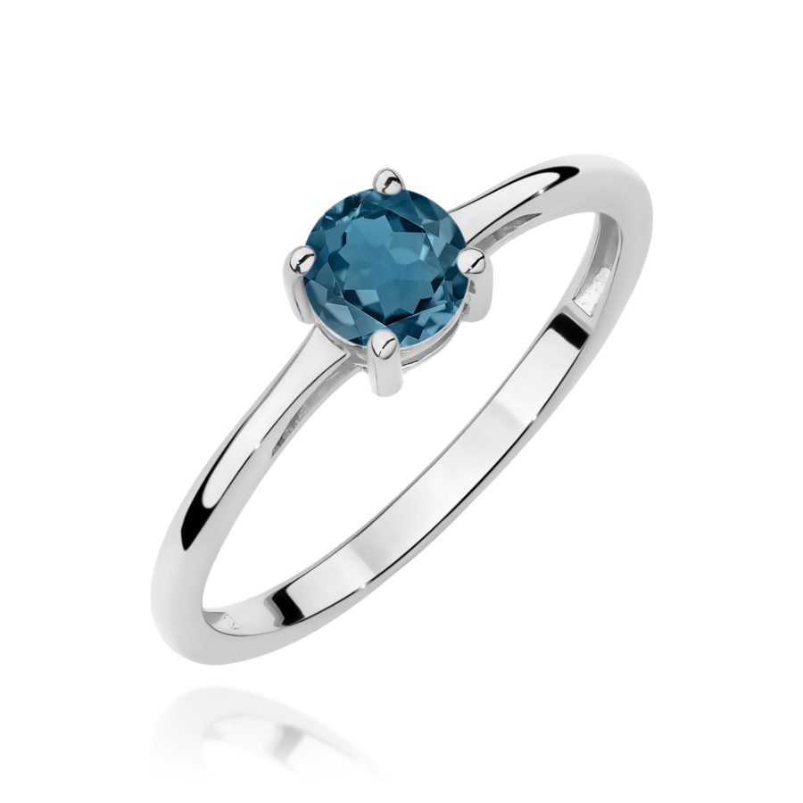 Pierścionek z kamieniem topaz london blue 0,50 ct W0656 – białe złoto próby 585 – widok produktu 1
