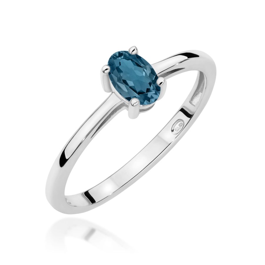 Pierścionek z kamieniem topaz london blue 0,50 ct W0685 – białe złoto próby 585 – widok produktu 1