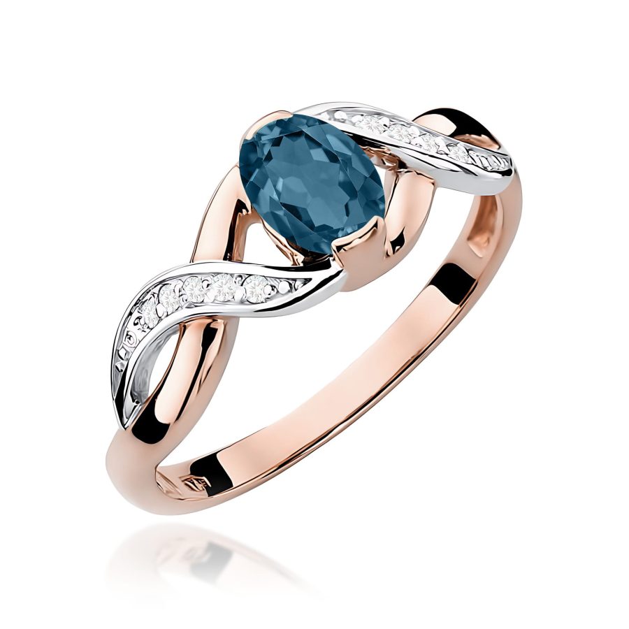 Pierścionek z kamieniem topaz london blue 0,50 ct W0028 – różowe złoto próby 585 – widok produktu 1