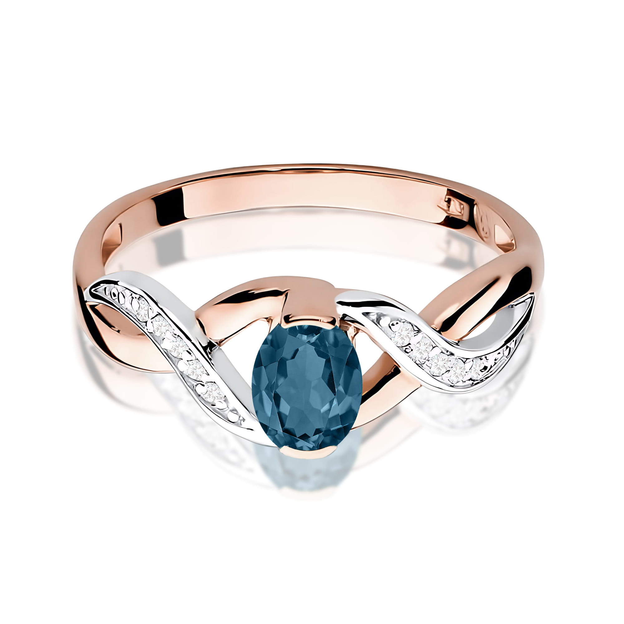 Ring with topaz London Blue 0,50 ct and diamonds – rose gold – product image 2