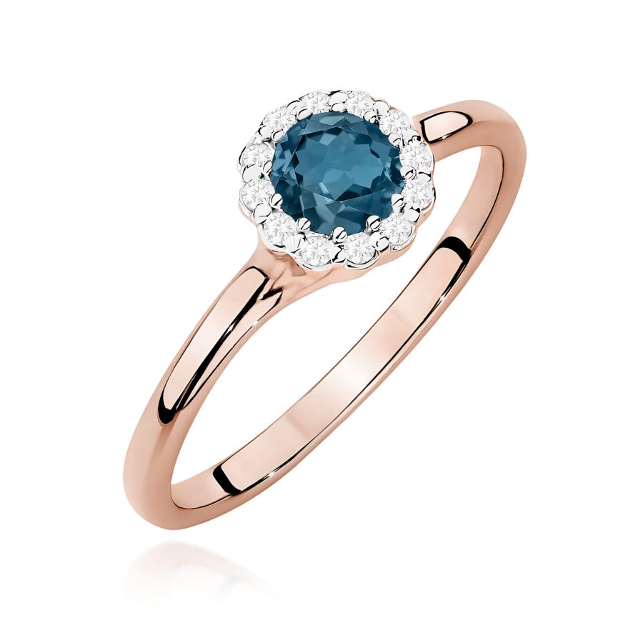 Pierścionek z kamieniem topaz london blue 0,50 ct W0622 – różowe złoto próby 585 – widok produktu 1