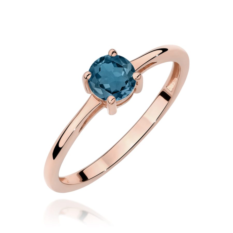 Pierścionek z kamieniem topaz london blue 0,50 ct W0656 – różowe złoto próby 585 – widok produktu 1