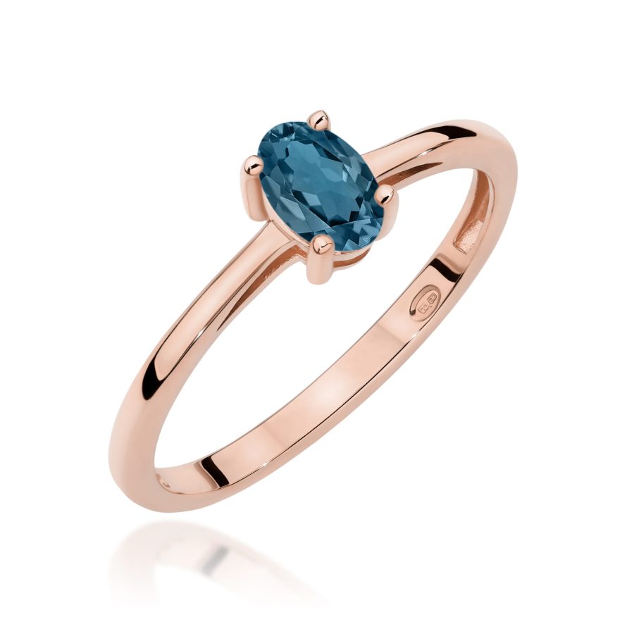 Pierścionek z kamieniem topaz london blue 0,50 ct W0685 – różowe złoto próby 585 – widok produktu 1