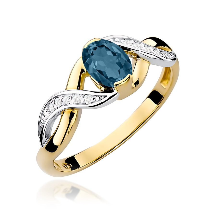 Pierścionek z kamieniem topaz london blue 0,50 ct W0028 – żółte złoto próby 585 – widok produktu 1