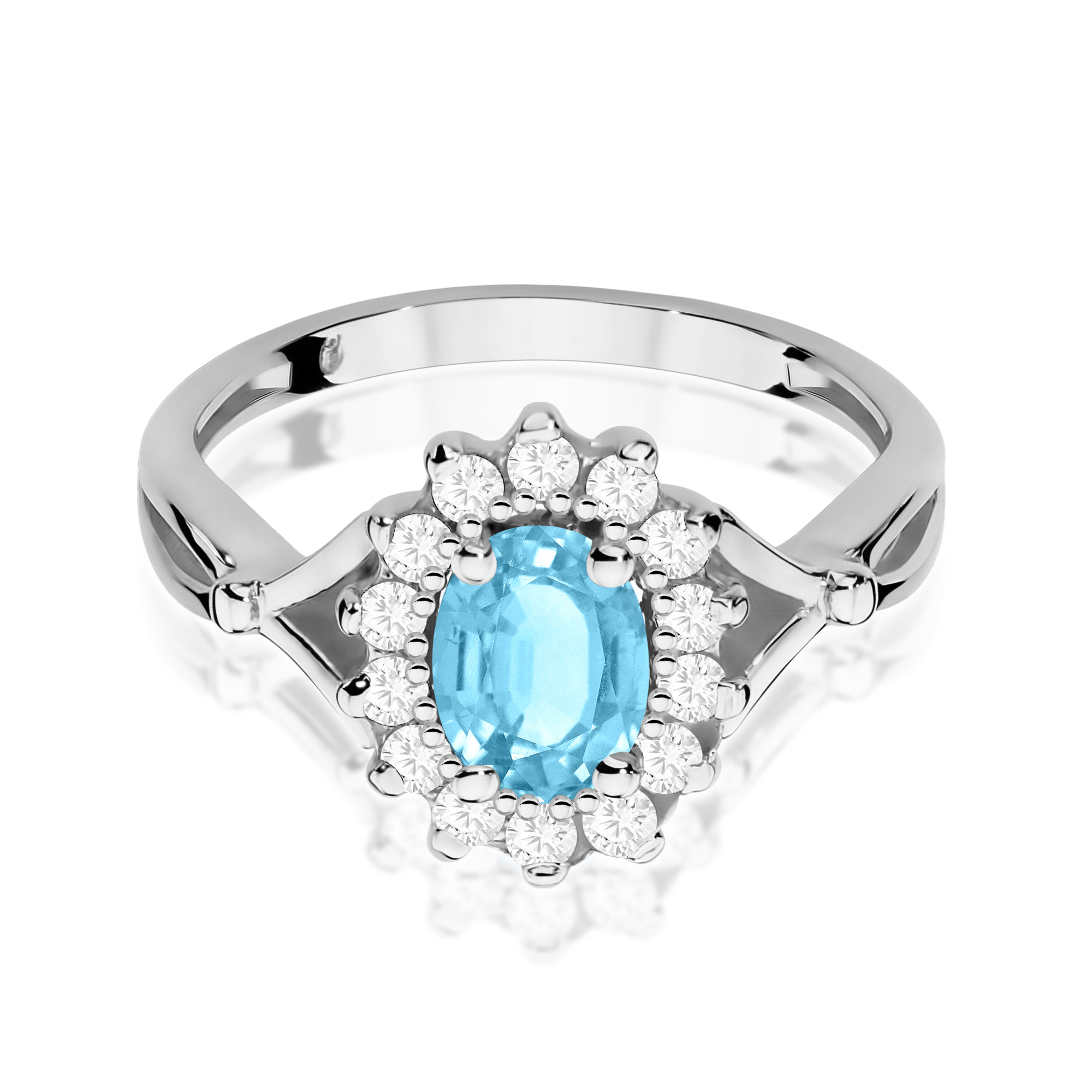 Ring in white gold with Swiss blue topaz and diamonds – product image 2