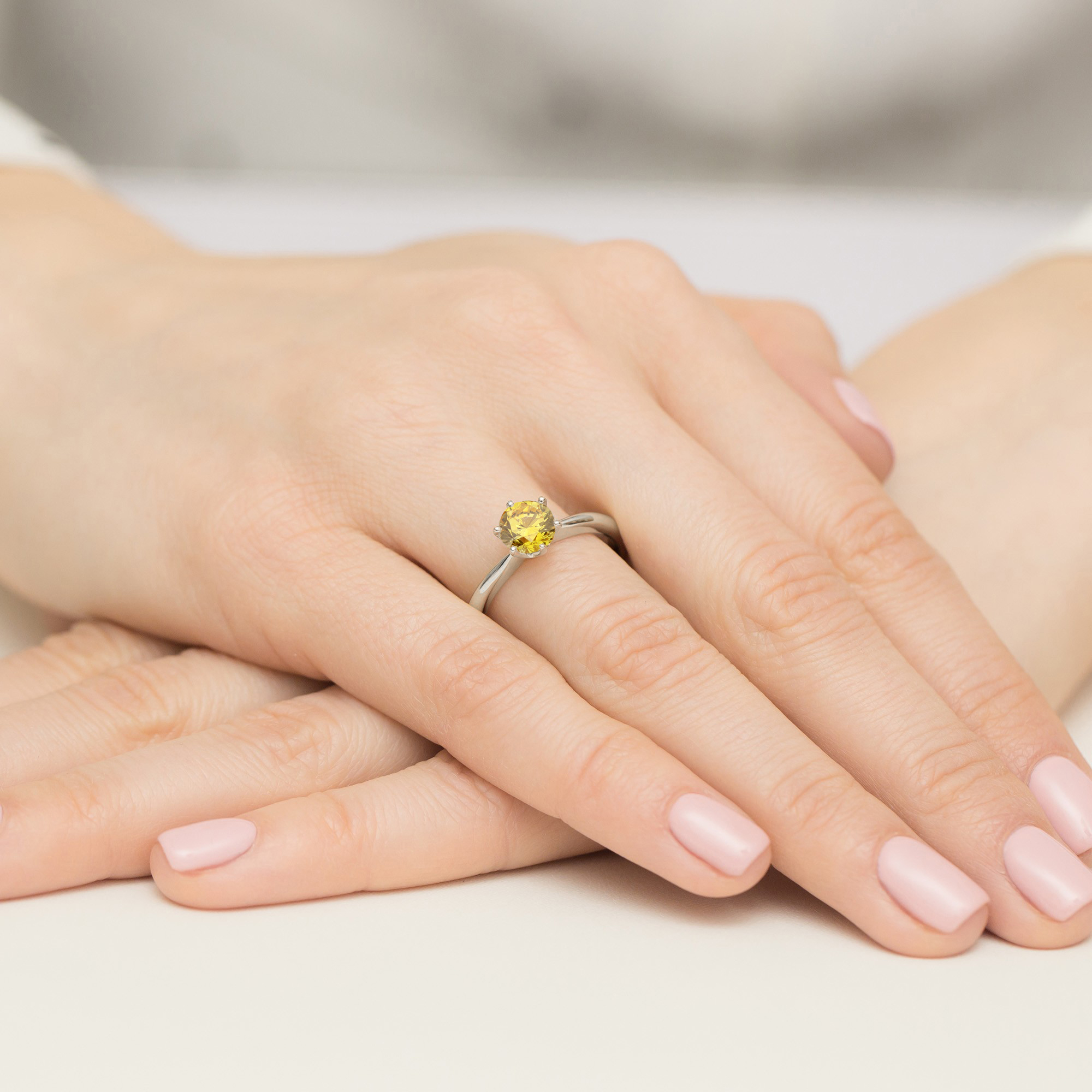 Pierścionek z kamieniem diament laboratoryjny żółty 1,00 ct W0553 – białe złoto próby 585 – widok produktu 4