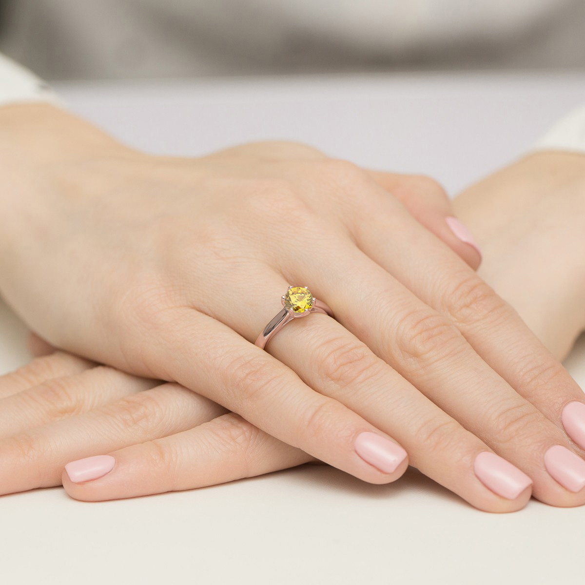 Pierścionek z kamieniem diament laboratoryjny żółty 1,00 ct W0540 – różowe złoto próby 585 – widok produktu 4