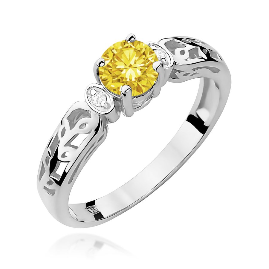 Ring with yellow diamond lab-grown 0,50 ct in white gold – product image 1