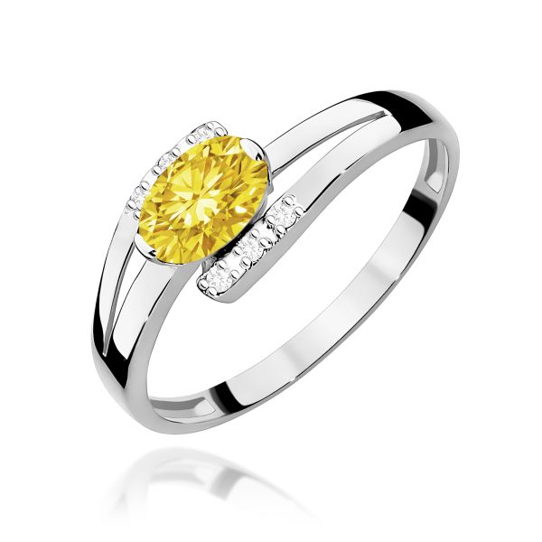 Pierścionek z kamieniem diament laboratoryjny żółty 0,50 ct W0119 – białe złoto próby 585 – widok produktu 1