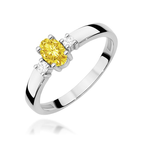 Pierścionek z kamieniem diament laboratoryjny żółty 0,58 ct W0264 – białe złoto próby 585 – widok produktu 1