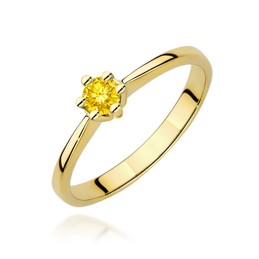 Pierścionek z kamieniem diament laboratoryjny żółty 0,15 ct W0256 – żółte złoto próby 585 – widok produktu 1