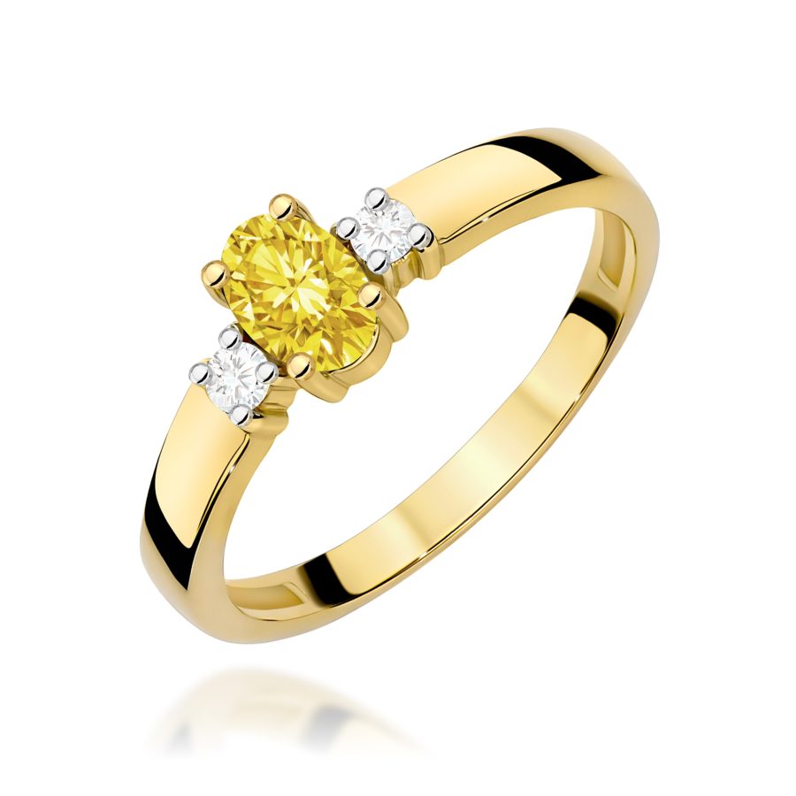 Pierścionek z kamieniem diament laboratoryjny żółty 0,58 ct W0264 – żółte złoto próby 585 – widok produktu 1